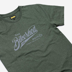 BSMC Inc. T Shirt - Heather Green, side on close up